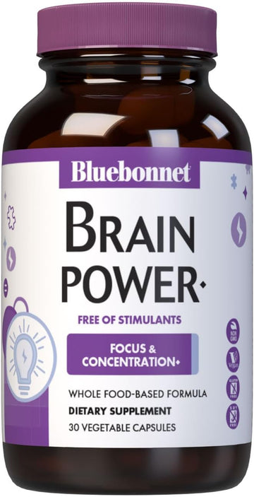 Bluebonnet Nutrition Brainpower – Whole Food-Based Nootropic Blend - For Brain Health*- Non-Gmo, Vegan - Free Of Gluten, Dairy, Soy & Stimulants - 30 Vegetable Capsules, 15 Servings