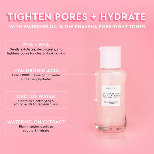 Glow Recipe Real Glass Skin Kit - Pha + Bha Face Toner & Gentle Face Exfoliant (40 Ml) + Pink Juice Hydrating Face Moisturizer With Hyaluronic Acid (50 Ml) + Niacinamide Dew Drops Face Serum (15 Ml)