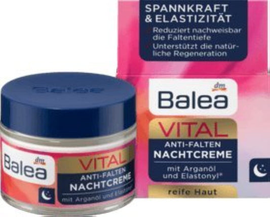 Balea Night Cream Vital Anti-Wrinkle Night Cream, 50 Ml - German Product