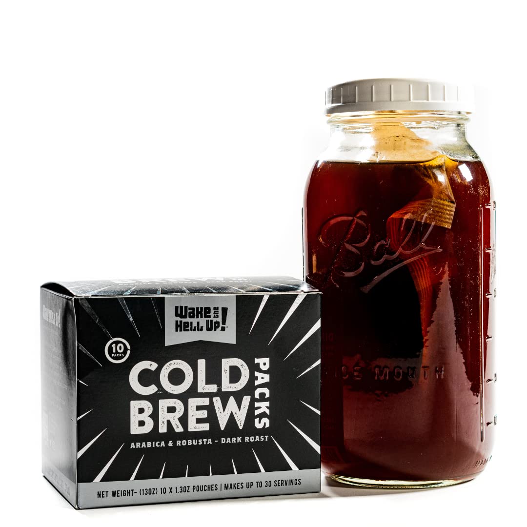 Wake The Hell Up! Ultra-Caffeinated Cold Brew Steeping Pouches Ultra-Caffeinated Coffee,10 Count, 1.3 Oz Pouches