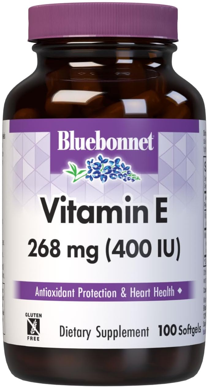 Bluebonnet Nutrition Vitamin E 400 Iu (268 Mg) Mixed Tocopherols Softgels, Free Radical Portection & Cardiovascular Support, Gluten-Free, Dairy-Free, Softgels, Servings, 100 Count