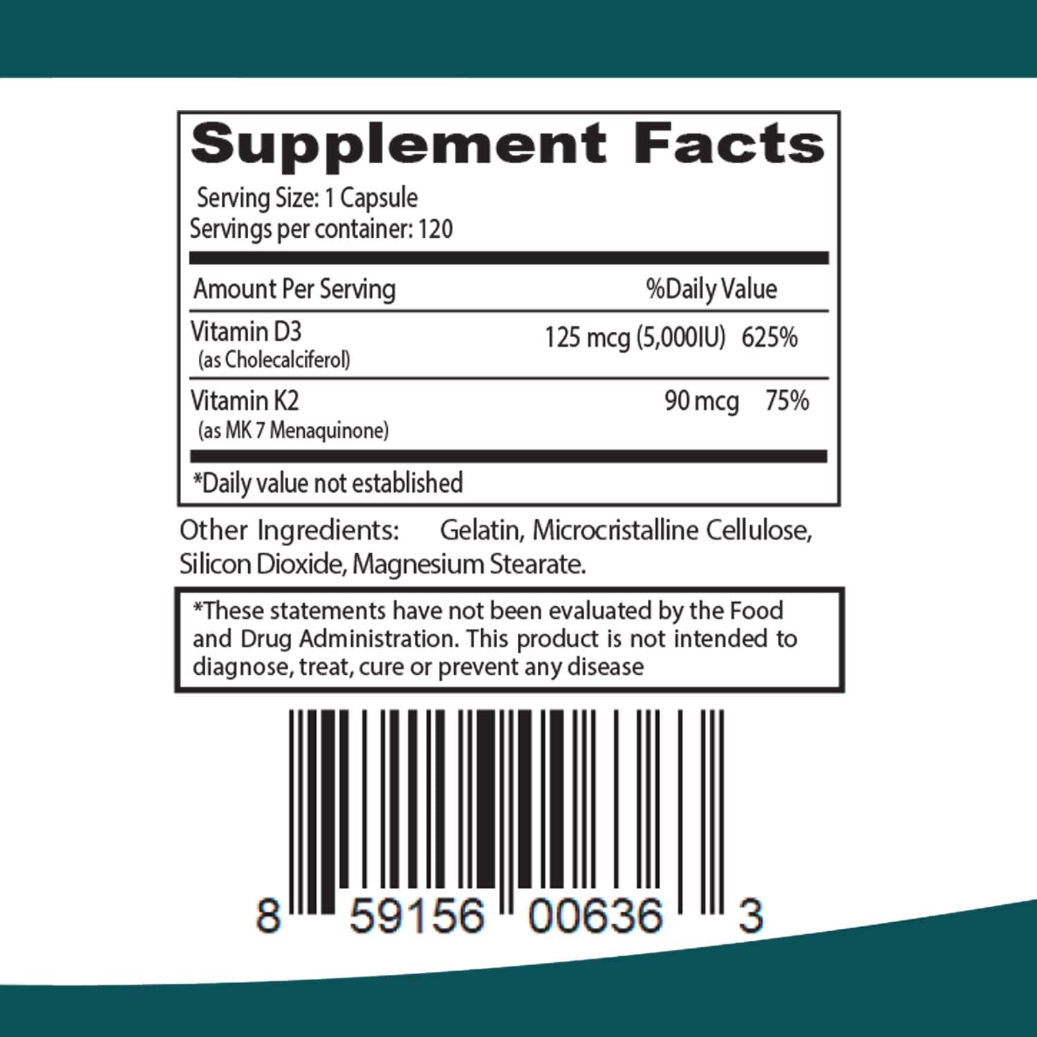 Elp Essential Vitamin K2 With D3 Supplement Bone And Heart Health,Capsules K2+D3 Vitamins 120 Capsules : Health & Household