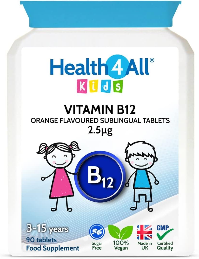 Kids Vitamin B12 2.5Mcg Sublingual 90 Tablets (V) Vegan Methylcobalamin Chewable Tablets For Children. Orange Flavoured. Made In The Uk By Health4All