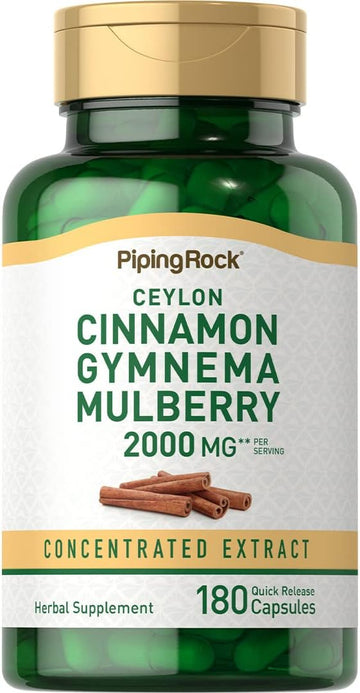 Piping Rock Ceylon Cinnamon Gymnema Mulberry Complex | 2000mg | 180 Capsules | Herbal Supplement | Concentrated Extract | Non-GMO, Gluten Free