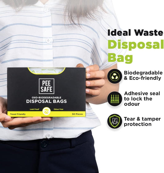 PEESAFE Sanitary & Tampon Biodegradeble Disposal Bags | Tampons Disposable Bags | Sanitary Pads Disposable Bags | Leak Proof, Odour Free & Travel Friendly | 50 Bags (Pack of 1)