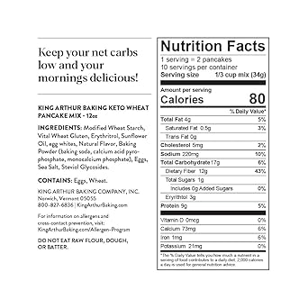 King Arthur Keto Wheat Pancake Mix: Low Carb, High Protein Breakfast Solution - Just Add Water For Fluffy Pancakes Or Waffles - Non-Gmo, Kosher Certified, 12 Oz Pouch