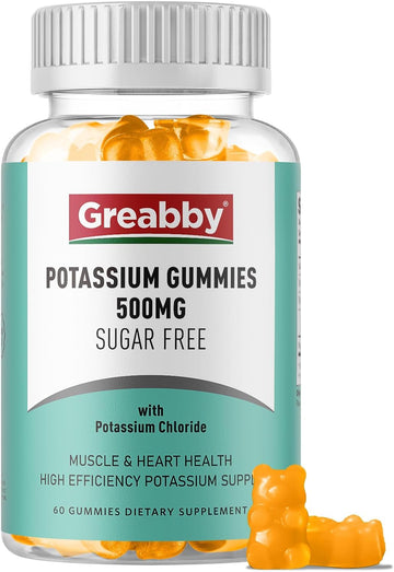 Potassium Gummies 500Mg For Adults, 60 Servings, Sugar-Free Potassium Chloride Gummies, Heart Health & Muscle Relief For Women Men, Electrolyte Balance Boost, Efficient Potassium Supply