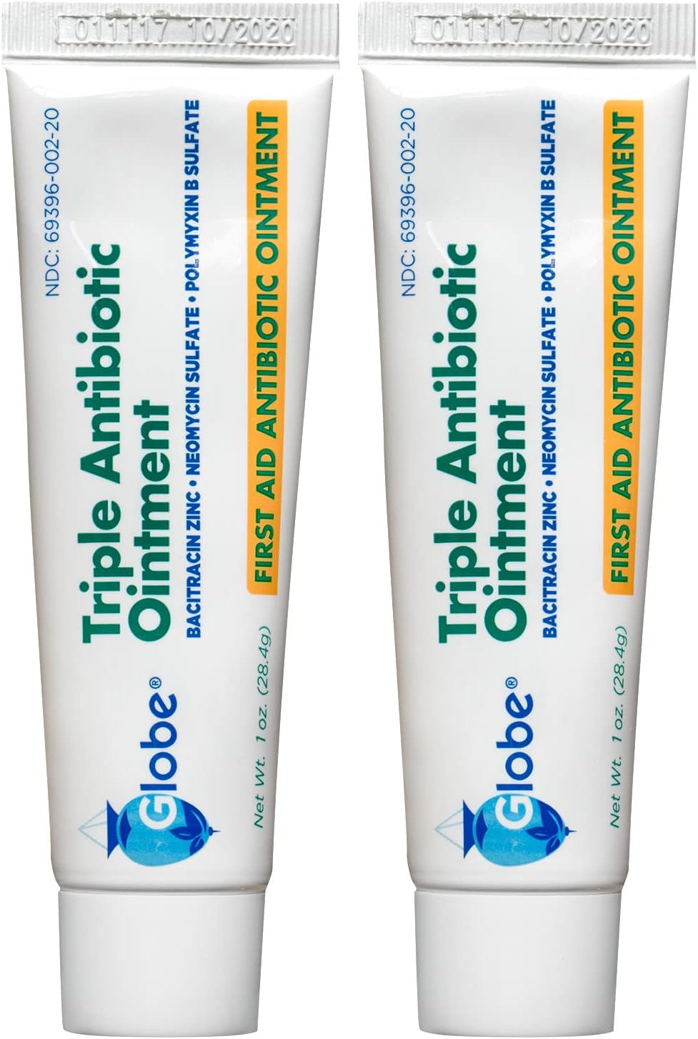 Globe Triple Antibiotic First Aid Ointment, 1 Oz (2-Pack) First Aid Antibiotic Ointment, 24-Hour Infection Protection, Wound Care Treatment For Minor Scrapes, Burns And Cuts