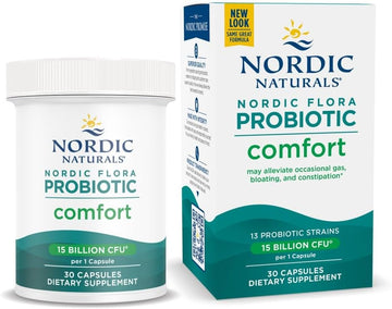 Nordic Naturals Nordic Flora Probiotic Comfort - 30 Capsules - 13 Probiotic Strains w/ 15 Billion Cultures - Supports Regularity & Digestive Comfort, Alleviates Bloating - Non-GMO, Vegan - 30 Servings