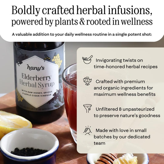 Hany'S Harvest Hibiscus Ginger Herbal Syrup – 8 Fl Oz | All-Natural Wellness Tonic, Apple Cider Vinegar, Ginger, Hibiscus & Lemon | Non-Gmo, Gluten-Free, Handcrafted