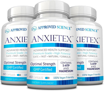 Approved Science Anxietex - Calm And Relaxation - L-Theanine And Magnesium - 60 Capsules - Vegan Friendly - 3 Month Supply