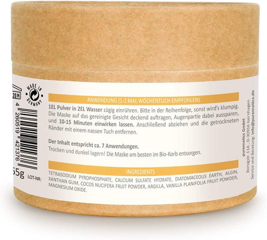 Puremetics Zero Waste Peel-Off Mask"Revitalizing - With Cocos & Vanilla" | 100% Natural, Vegan & Plastic-Free | Natural Cosmetics Without Plastic | For All Skin Types Normal And Mixed Skin