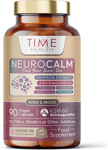 Neurocalm® Cortisol Reducing Supplement - Saffron, Ksm-66 Ashwagandha, L-Theanine, Magnesium, Lemon Balm, Red Clover - Relax & Unwind - 90 Capsules - Uk Made – Gmp Standards – Zero Additives