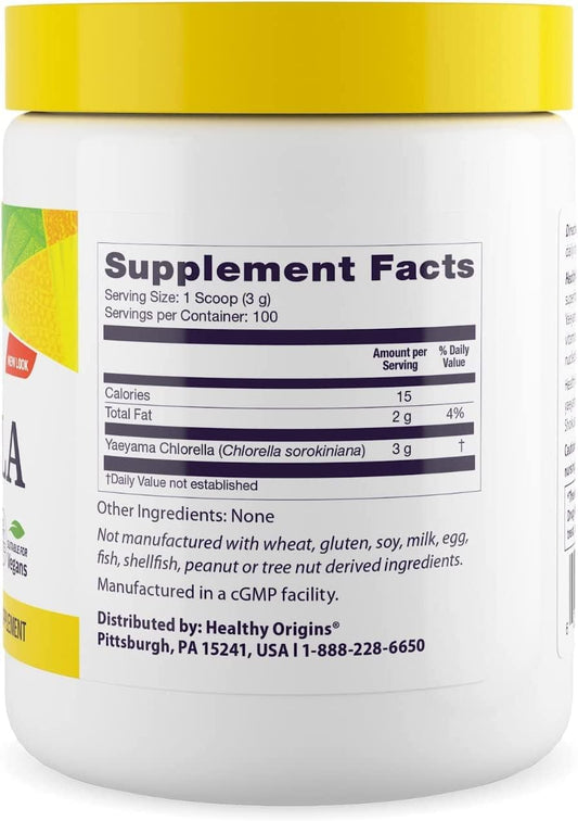Healthy Origins Yaeyama Chlorella Powder, 300 g - Chlorella Powder for Immune Support - Antioxidants Supplement - Vegan, Non-GMO & Gluten-Free Supplement - 10.