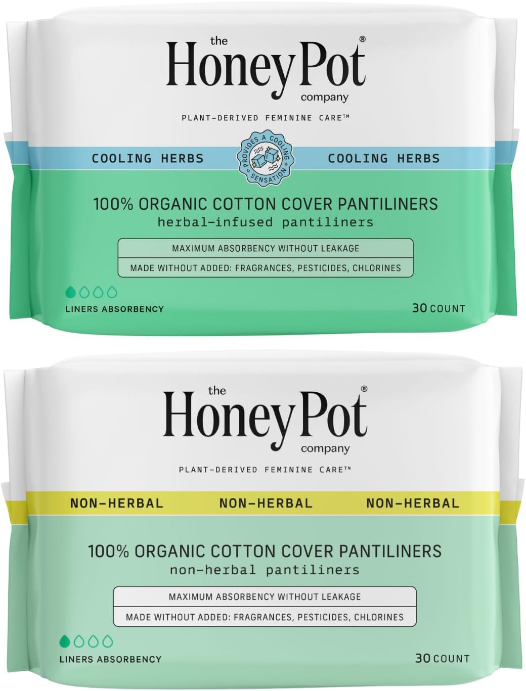 The Honey Pot Company - Panty Liners For Women - Herbal & Non-Herbal Liners Bundle - Organic Cotton Cover & Ultra-Absorbant Pulp Core - Sanitary Pads For Women - Feminine Care - Fsa & Hsa Eligible