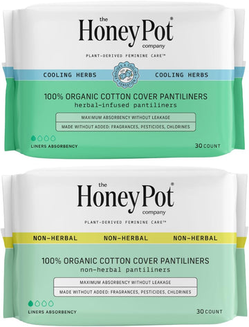 The Honey Pot Company - Panty Liners For Women - Herbal & Non-Herbal Liners Bundle - Organic Cotton Cover & Ultra-Absorbant Pulp Core - Sanitary Pads For Women - Feminine Care - Fsa & Hsa Eligible