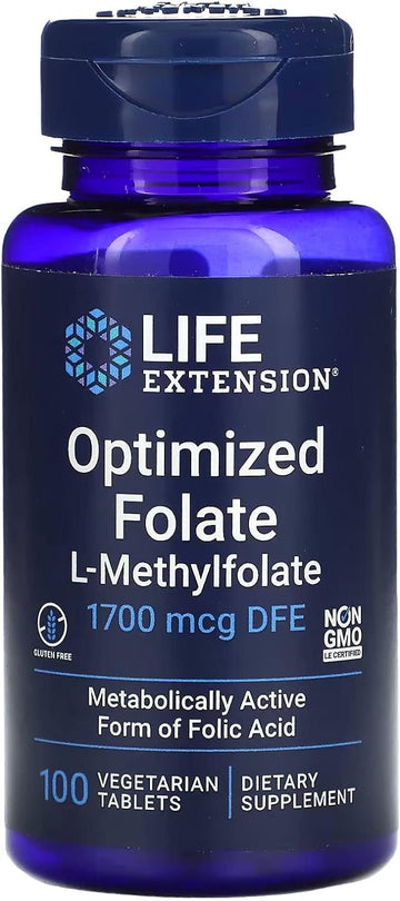 Life Extension Optimized Folate (L-Methylfolate), 1000 Mcg 100 Vegetarian Tablets (3 Pack)