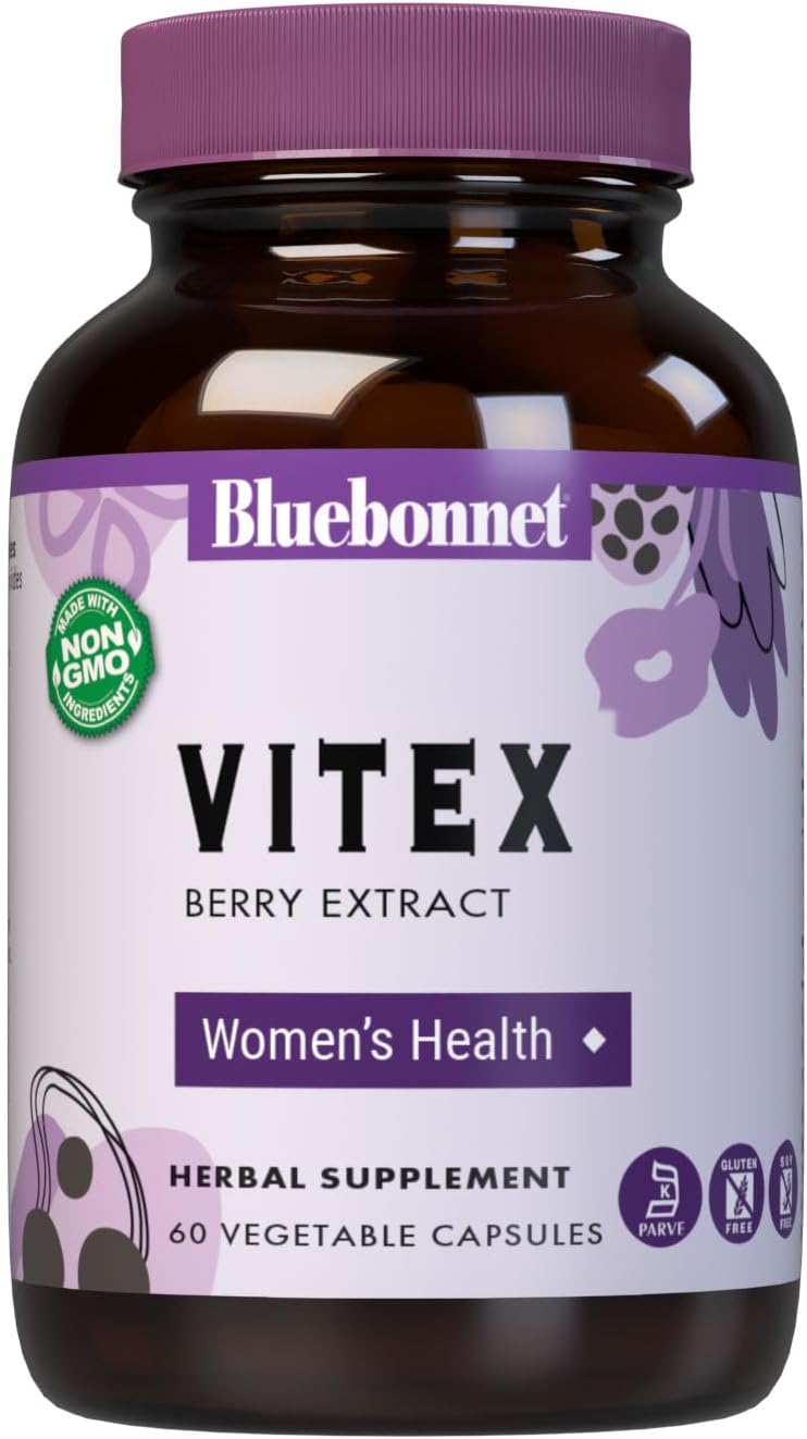 Bluebonnet Nutrition Vitex Berry Extract, Women'S Health*, Non-Gmo, Vegan, Kosher Certified, Gluten-Free, Soy-Free, 60 Vegetable Capsules, 60 Servings