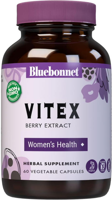 Bluebonnet Nutrition Vitex Berry Extract, Women'S Health*, Non-Gmo, Vegan, Kosher Certified, Gluten-Free, Soy-Free, 60 Vegetable Capsules, 60 Servings