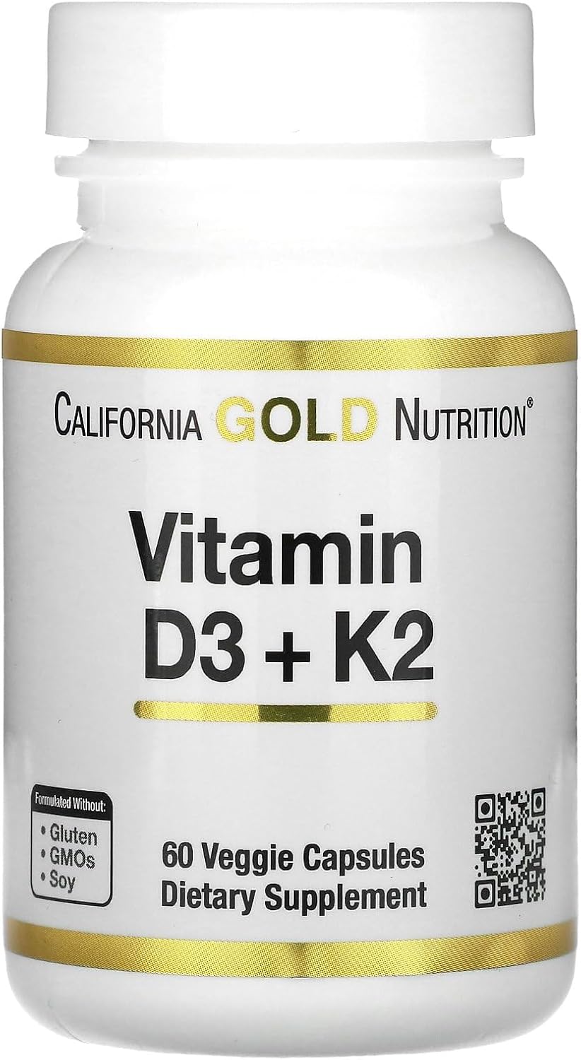 California Gold Nutrition Vitamin D3 + K2, 60 Veggie Capsules