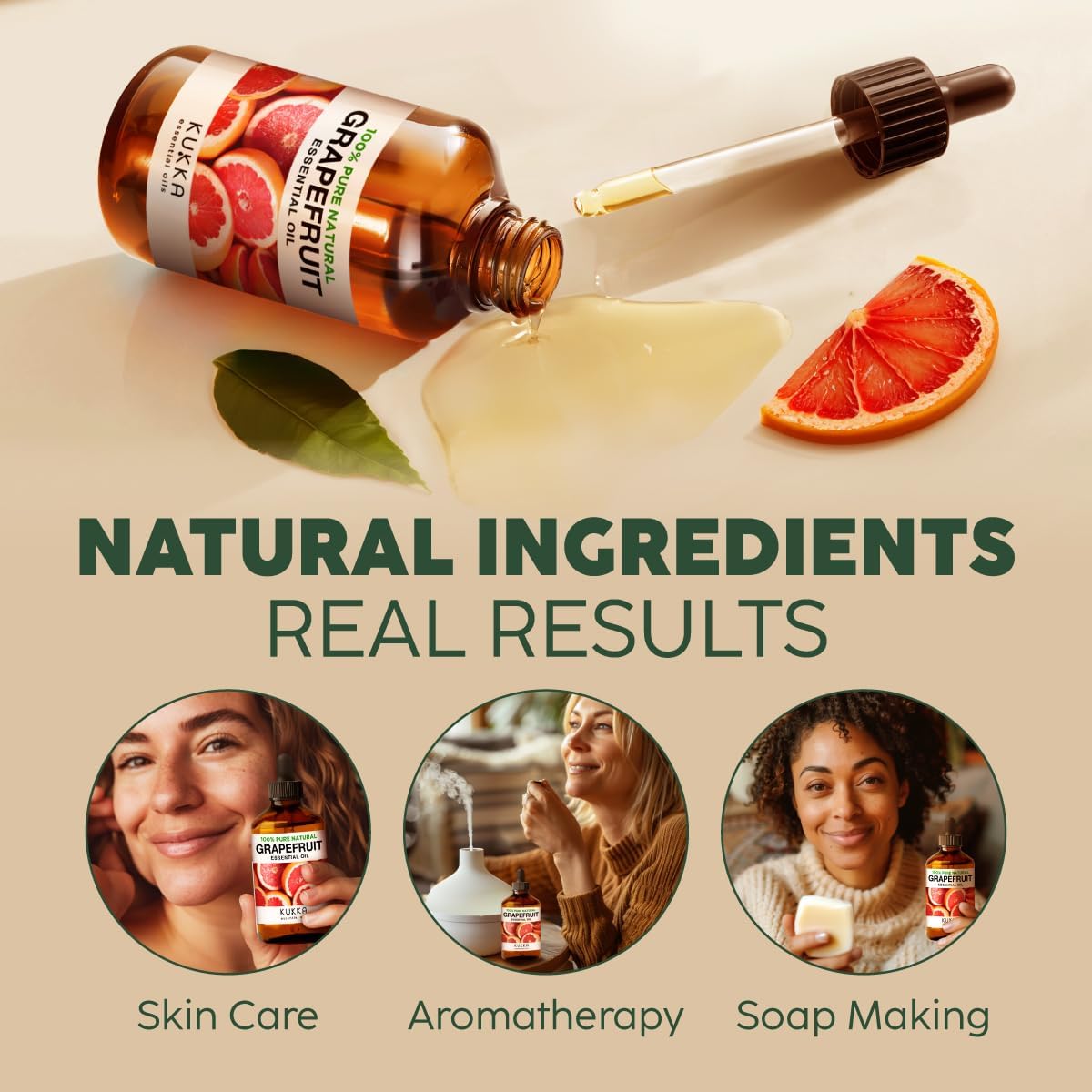 Kukka Grapefruit Essential Oil for Skin - 4 Fl Oz - 100% Natural Aromatherapy Grapefruit Oil for Diffuser & Hair - Soap Making Scent & DIY : Health & Household