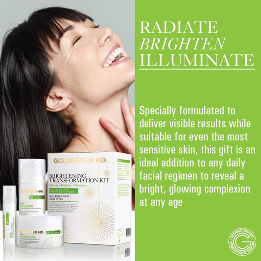 Goldfaden Md Brightening Transformation Kit | Advanced Skin Care Regime For Face | Includes Doctors Scrub Microdermabrasion Exfoliator, Pure Start Cleanser & Bright Eyes Eye Cream | 3 Pc Set