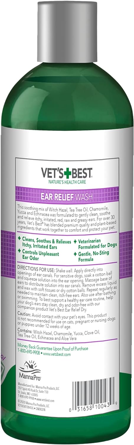 Vet's Best Ear Relief Wash Cleaner for Dogs, 16 oz Refill