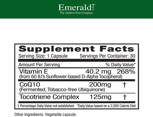EMERALD LABS CoQ10 200mg - Premium Wellness Supplement with Natural Vitamin E - Supports Antioxidant, Circulation, Energy & Heart Health - 30 Capsules (30-Day Supply)