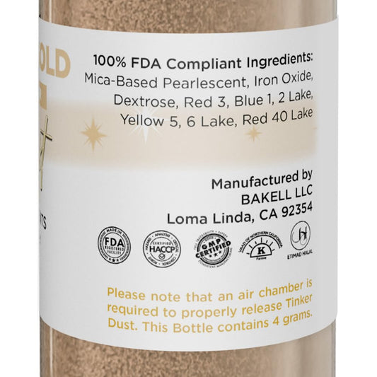 Bakell - Antique Rose Gold Tinker Dust (4G, 1X Mini Spray Pump) Edible Glitter For Food, Desserts, And Beverages!
