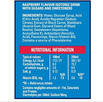 Lucozade Sport Body Fuel - Raspberry 4X500Ml| Isotonic Sports Drink, With Electrolytes And Vitamin B3 | Still | Bursting With Flavour