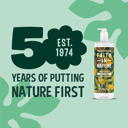 Faith In Nature 1L Natural Shea & Argan Conditioner, Moisturising For Curly Hair & Dry Scalp, Vegan & Cruelty Free, No Sls, Silicones Or Parabens, Family Sized