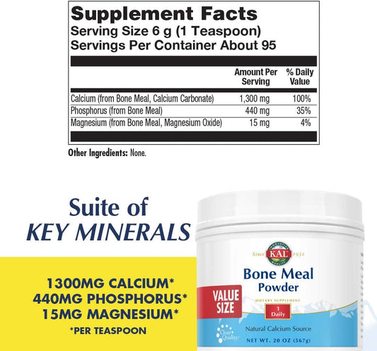 KAL Bone Meal Powder | Sterilized & Edible Supplement Rich in Calcium, Phosphorus, Magnesium | for Bones, Teeth, Nerves, Muscular Function (20)