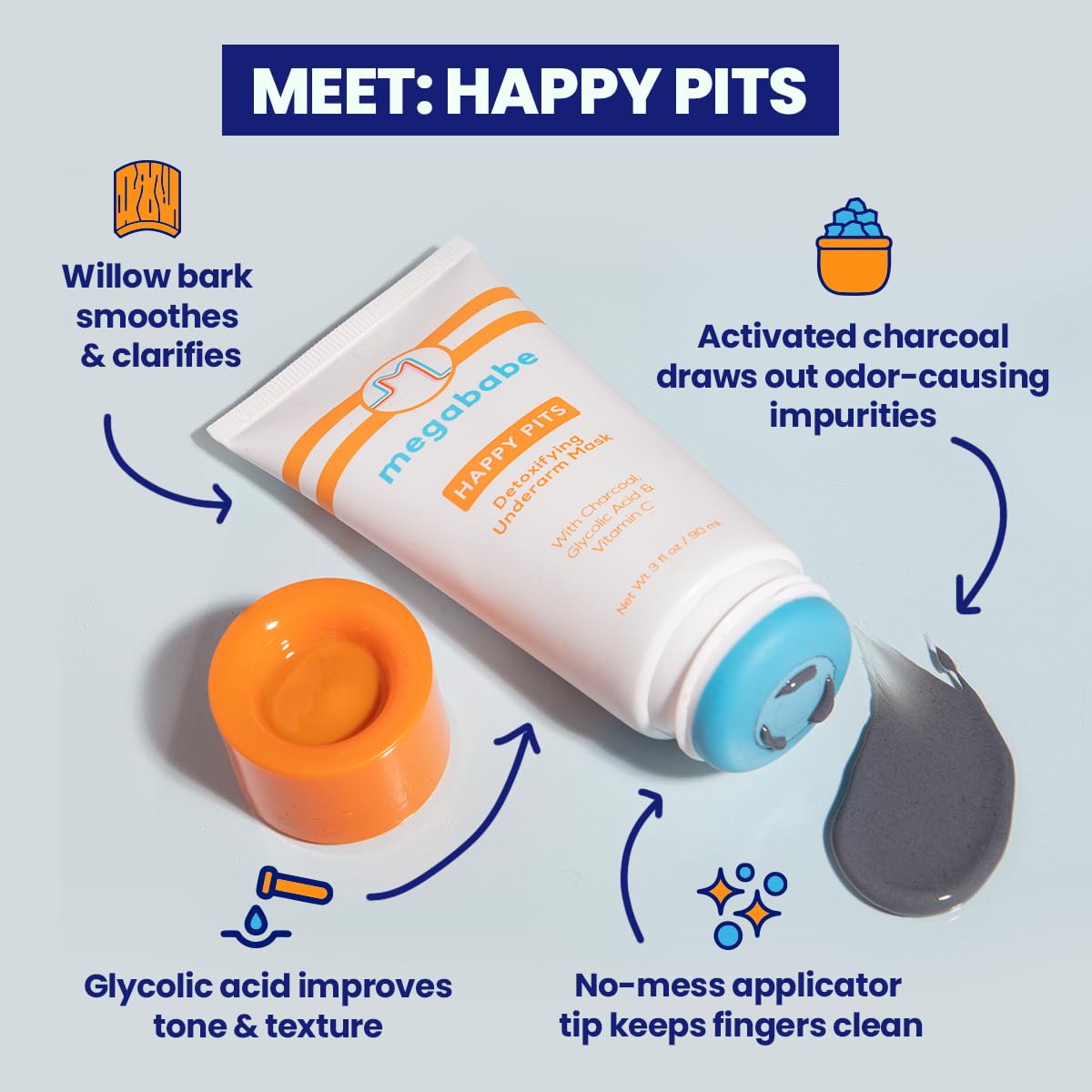 Megababe Underarm 2-Piece Bundle - Smoothie Deo Daily Deodorant 2.6 Oz & Happy Pits Underarm Mask 3 Fl Oz | Odor Protection, Aluminum Free : Beauty & Personal Care