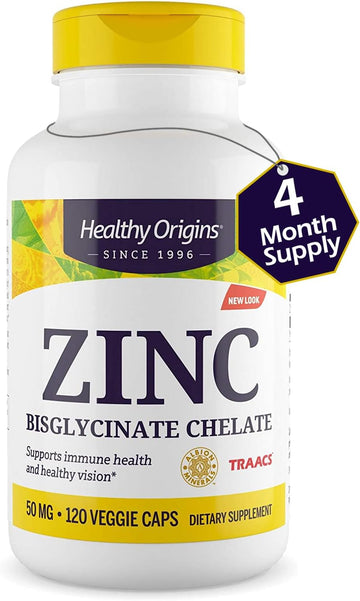 Healthy Origins Zinc Bisglycinate Chelate, 50 mg - Chelated Zinc for I