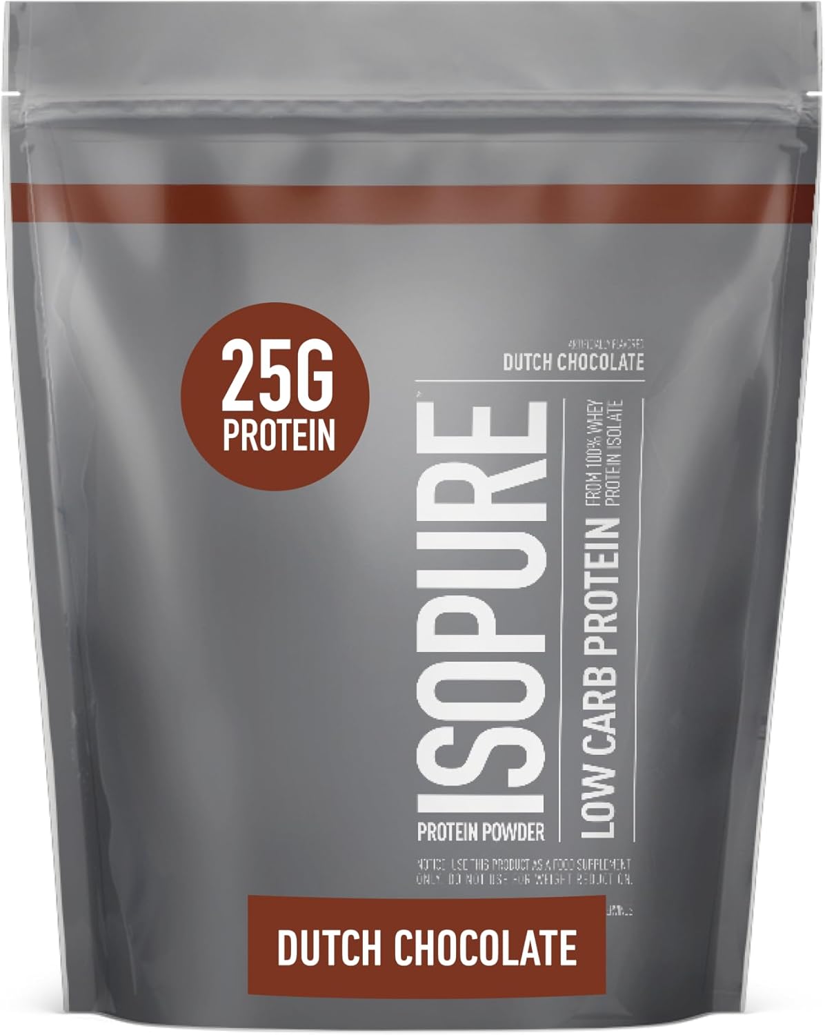 Isopure Low Carb 100% Pure Whey Isolate Protein Powder, Lactose Free, Gluten Free, With Vitamins, Dutch Chocolate, 25G Protein Per Serving, 1 Lb, 14 Servings