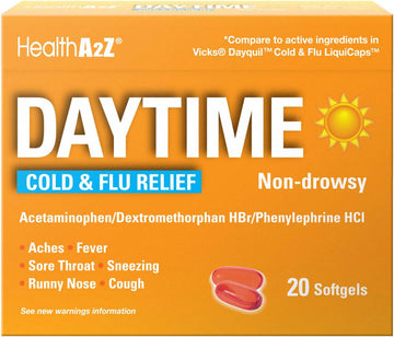 Healtha2Z® Daytime | Cold & Flu Medicine | Powerful Multi-Symptom Daytime(20 Softgels) (Daytime Cold & Flu Medicine (20 Count Pack Of 1))