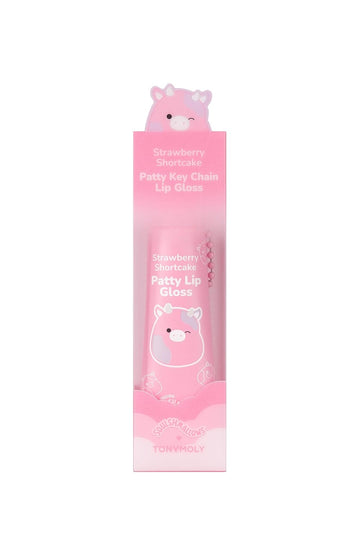 Tonymoly X Squishmallow Valentine Patty Keychain Strawberry Shortcake Lip Gloss - Sheer Pigmented Glossy Lip Stain, Hydrating Nourishing High Shine, Non-Sticky, Tinted Pink, 11Ml