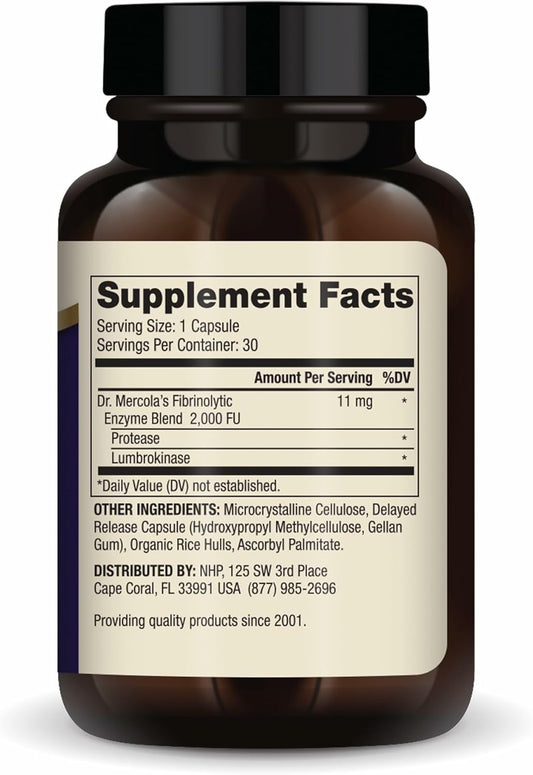 Dr. Mercola Lumbrokinase Enzymes - Delayed Release Formula - Dietary Supplement For Cardiovascular & Energy Support - Non-Gmo, Gluten-Free & Soy-Free - 30 Capsules (30 Servings)