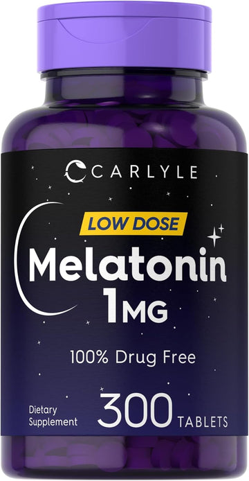 Carlyle Melatonin 1 Mg | 300 Low Dose Tablets | Drug Free Aid | Vegetarian, Non-Gmo, Gluten Free