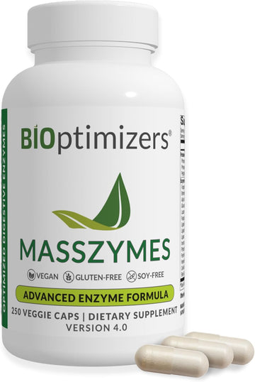 Bioptimizers Masszymes - Complete Digestive Enzymes Supplement For Gut Health - Bloating Relief For Men And Women - Lipase Amylase Bromelain Digestive Enzymes (120 Capsules)