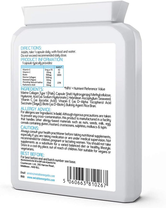 Marine Collagen & Hyaluronic Acid Complex - 60 Capsules - 500Mg Of Highly Bioavailable Naticol Hydrolysed Collagen