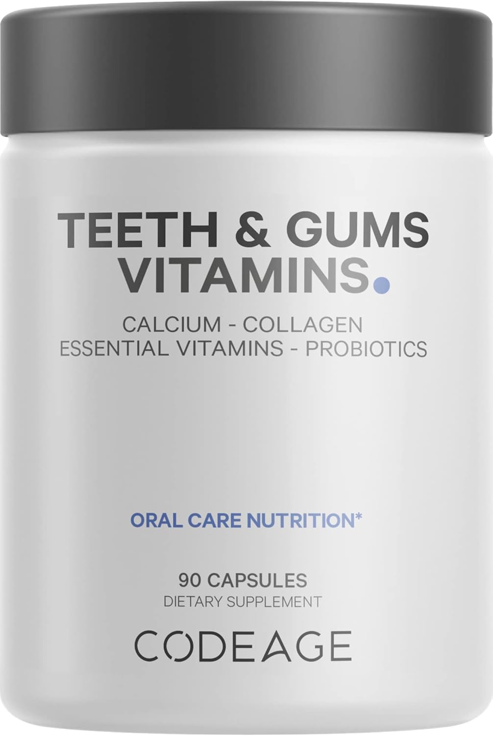 Codeage Teeth & Gums Vitamins + Oral Probiotics Supplement For Mouth - Whole Food Calcium, Collagen, Potassium, Vitamin C, D3, K2, Zinc – Oral Care & Dental Multivitamin Supplements - 90 Capsules