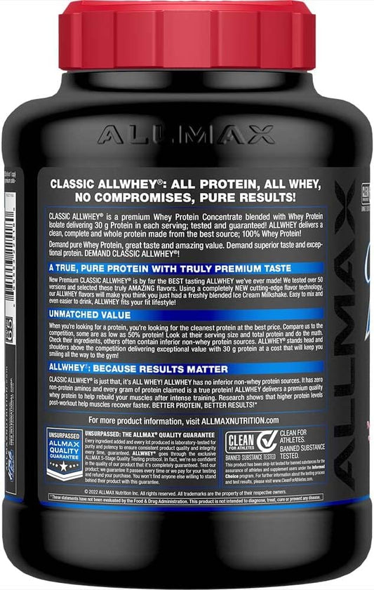 ALLMAX Classic ALLWHEY, Strawberry - 5 lb - 30 Grams of Protein Per Sc