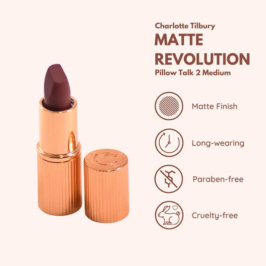 Charlotte Tilbury Matte Revolution Luminous Modern-Matte Long-Lasting Lipstick Mini Travel Size Charm - Pillow Talk 2 Medium