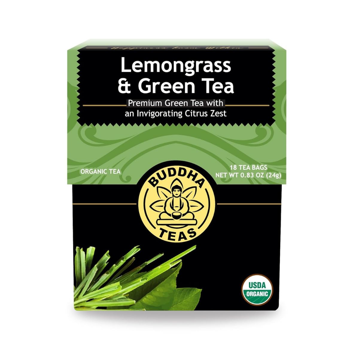 Buddha Teas - Organic Lemongrass & Green Tea - For Health & Wellbeing - Organic Tea - With Antioxidants & Minerals - Clean Ingredients - Caffeinated - Ou Kosher & Organic - 18 Tea Bags (Pack Of 1)