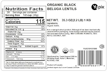 Yupik Organic Lentils, Black Beluga, 2.2 Lb, Non-Gmo, Vegan, Gluten-Free