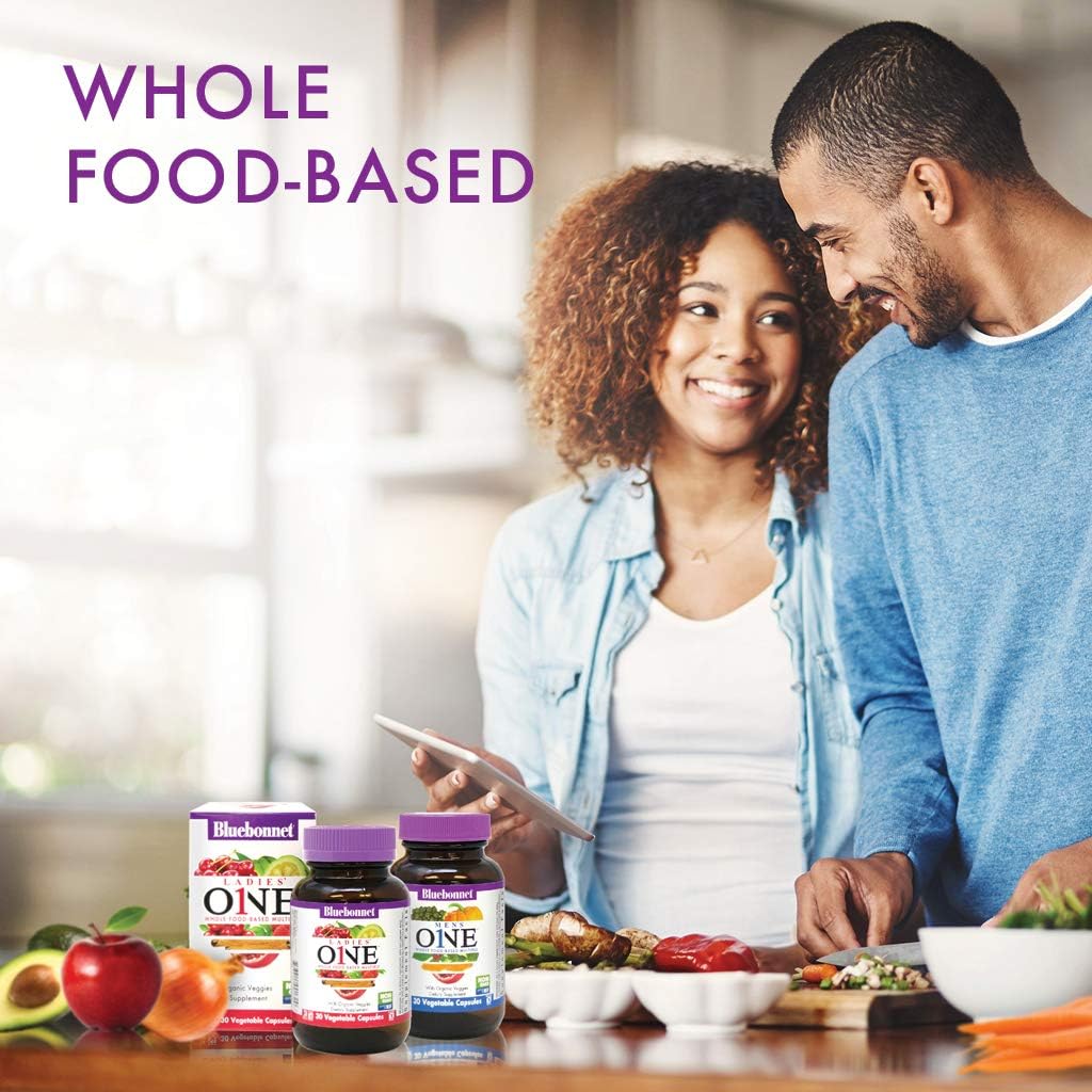 Bluebonnet Nutrition Ladies One Vegetable Capsule, Whole Food Multiple, K2, Organic Vegetable, Energy, Vitality, Non-Gmo, Gluten Free, Soy Free, Milk Free, Kosher, 60 Vegetable Capsule, 2 Month Supply : Health & Household