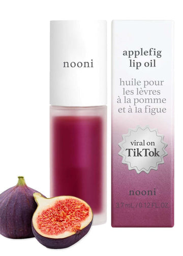 Nooni Korean Vegan Lip Oil - Applefig | Lip Stain, Long-Lasting, Moisturizing, Plumping, Revitalizing For Dry Lips, Waterproof, No Peel Off, Korean Lip Tint, Valentine Day Gifts, 0.12 Fl Oz