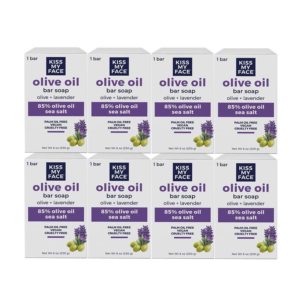 Kiss My Face Olive Oil Bar Soap, Non-Gmo Certified Vegan Soap Bar, Antioxidant Rich And Moisturizing Soap, Olive & Lavender, 8 Oz Bar