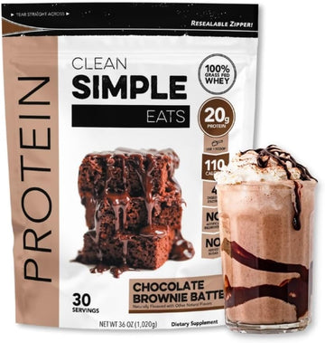 Clean Simple Eats Chocolate Brownie Batter Whey Protein Powder, Natural Sweetened and Cold-Processed 20 Grams of Protein (30 Servings)